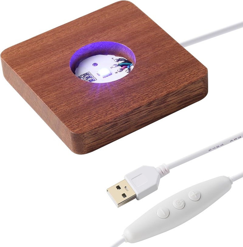 IFOLAINA LED Wood Light Base for Crystal Glass Art Crystal Sphere Holder Wooden Lamp Stand Base Multicolor Changing Square Lighted Base Pedestal for Resin Art Acrylic - Image 1